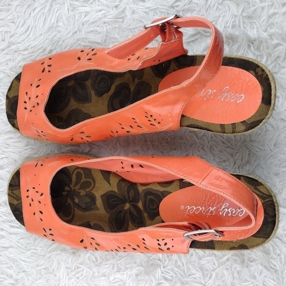 Easy Street Tangerine Faux Leather Cut Out Upper Open Toe Wedged-Heel Espadrille - Picture 6 of 16